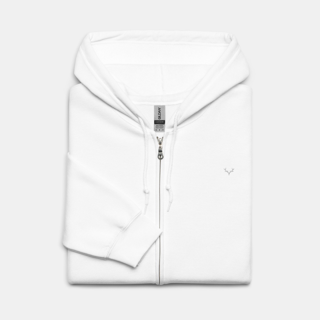White Threadline Zip Hoodie