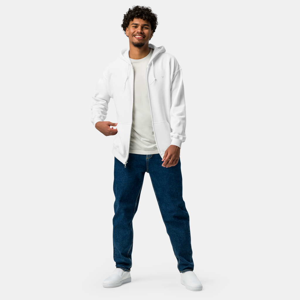 White Threadline Zip Hoodie