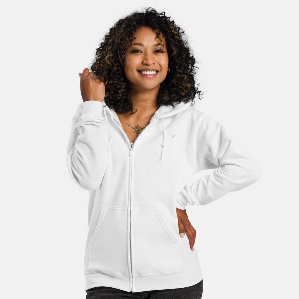 White Threadline Zip Hoodie