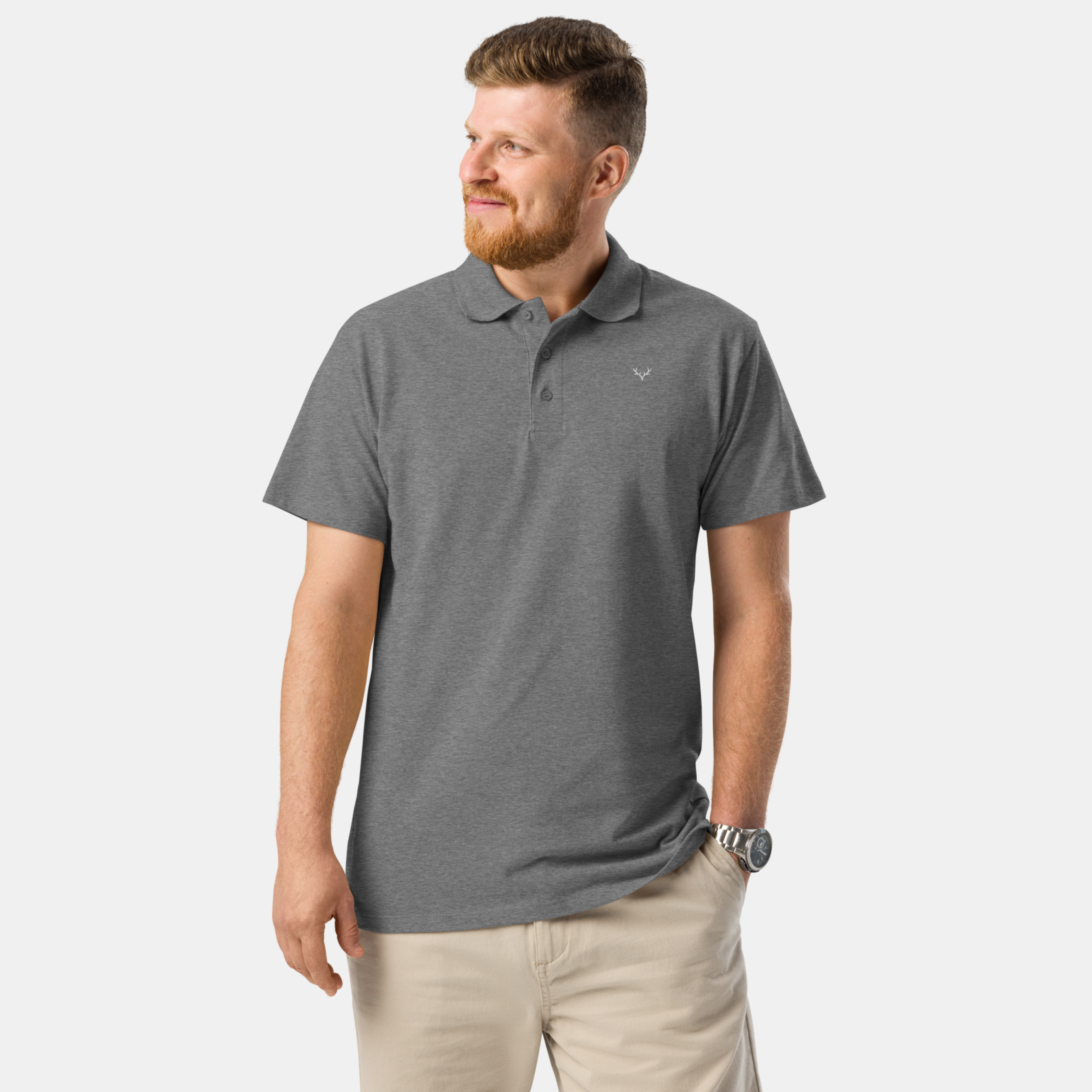 Grey Melange Piqué Polo Shirt