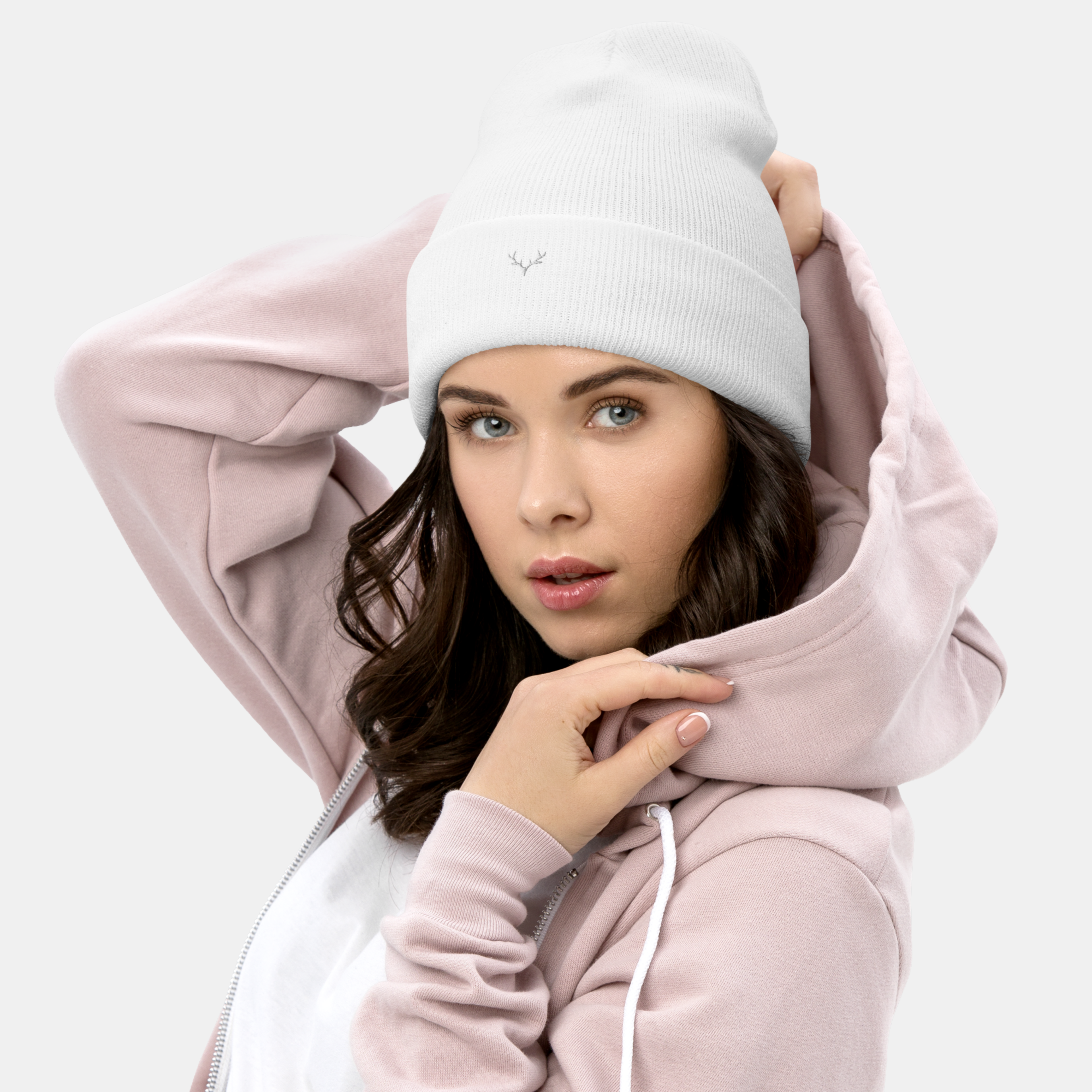 White Embernest Cuffed Beanie